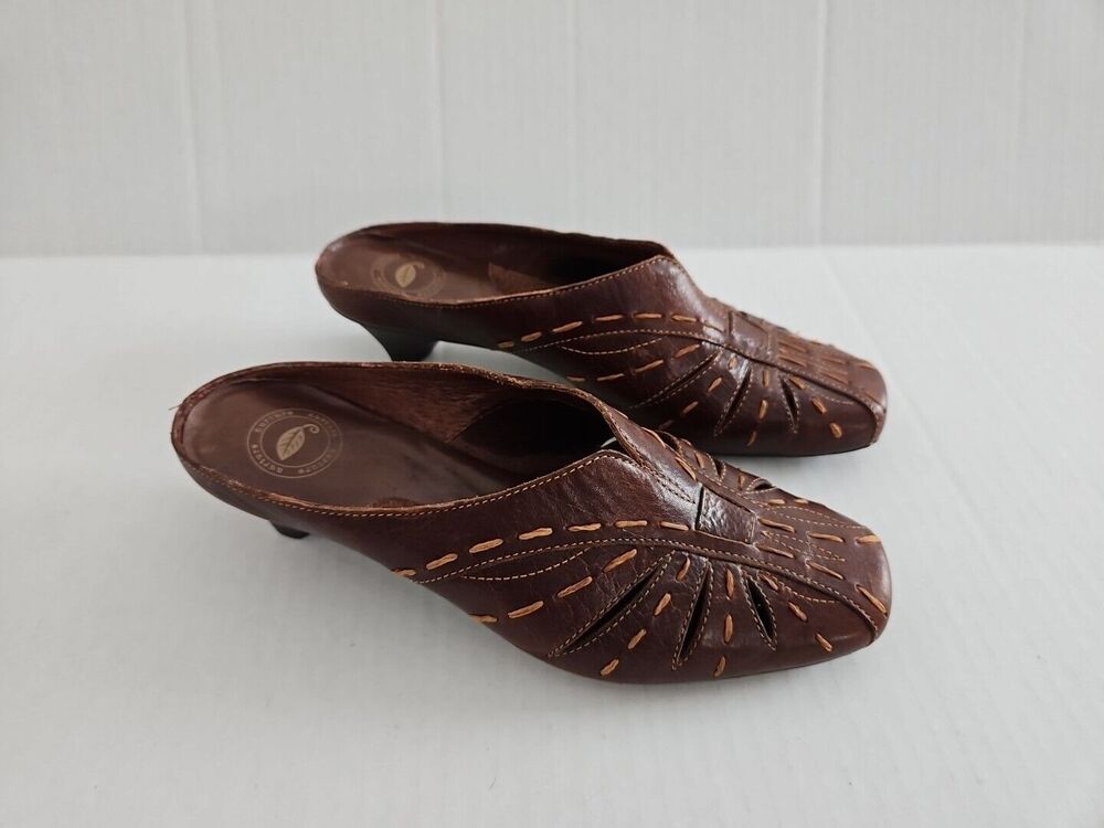 Nurture Lafayette Leather Mules Brown Slip On Shoes Sz 6.5 Kitten Heel